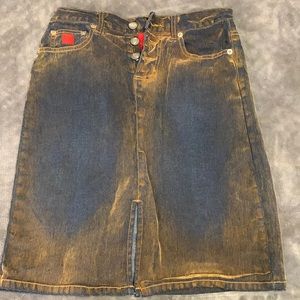Vintage 1990’s Bongo velvet on denim skirt size 1